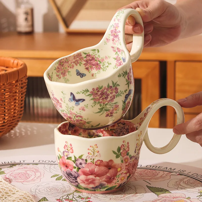 

Retro Ceramic Mug with Handle Cup Home Breakfast Oatmeal Milk Bowl Afternoon Tea Coffee Cup