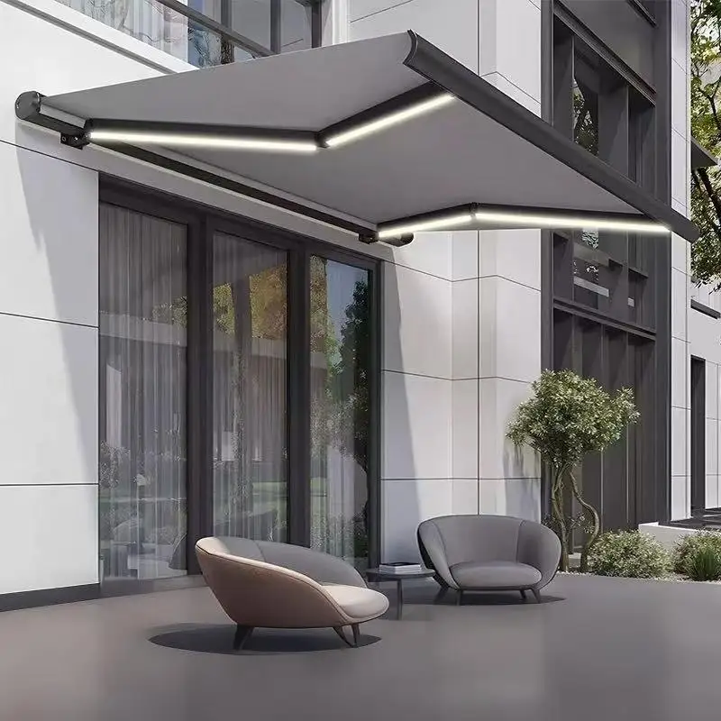 Fashion Design Villa Outdoor Sunshade Foldable with LED Lights Intelligent Canopy High Quality Wall Mounted Finished Awning