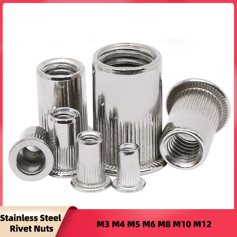 

50 Pcs 304 Stainless Steel Rivet Nut M3 M4 M5 M6 M8 M10 M12 Flat Countersunk Rivet Nut Insert Rivnut Nutsert