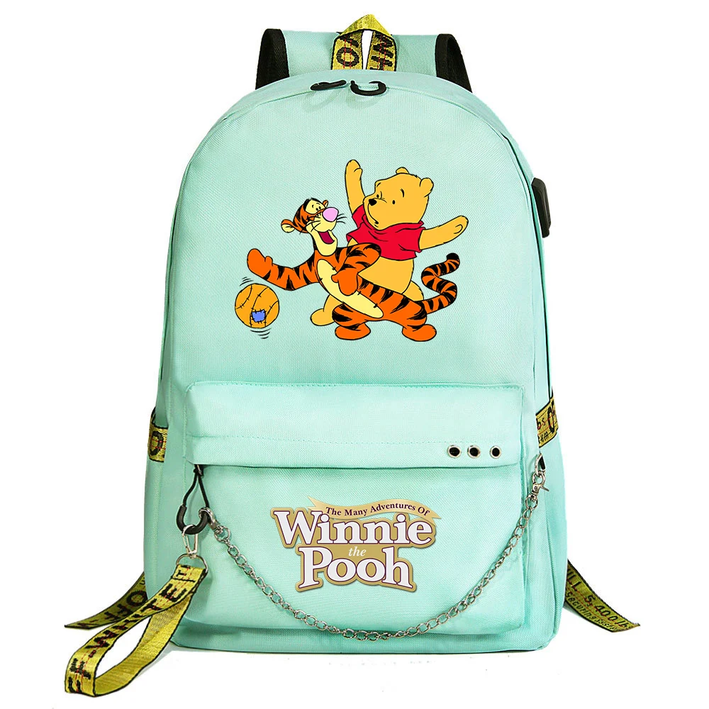 

Fashion Disney Winnie the Pooh Boys Girls School Bag Teenager USB Charging Chain Travel Backpack Student College Bookbag Mochila