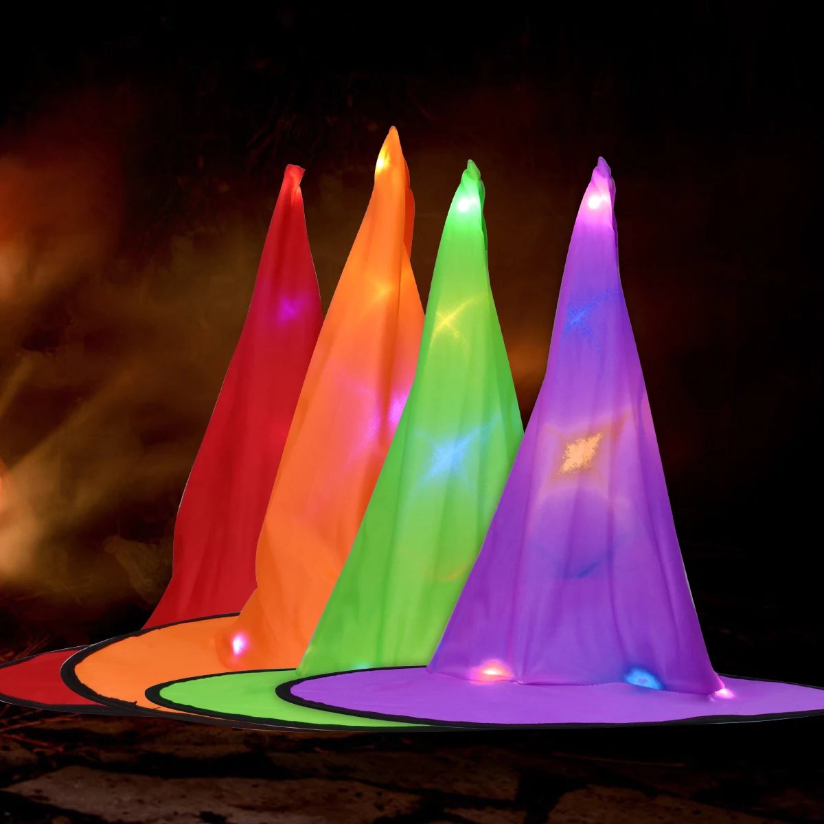Chapéu de bruxa brilhante, 4 unidades, para adultos, boné de festa de Halloween, pacote de cosplay, show de palco, adereço brilhante