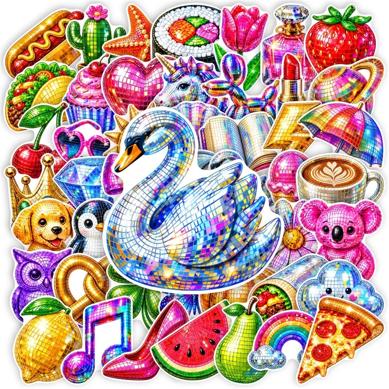 10/30/50PCS Cartoon Laser Fat Sticky Sticker Aesthetic DIY Hand Accounting Phone Decoration Scrapbooking Stationery Supplies