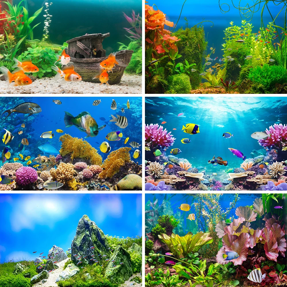 Underwater World Aquarium Coral Reef Background Tropical Fish Kids Birthday Party Ocean Theme Baby Shower Backgdrop Studio Prop