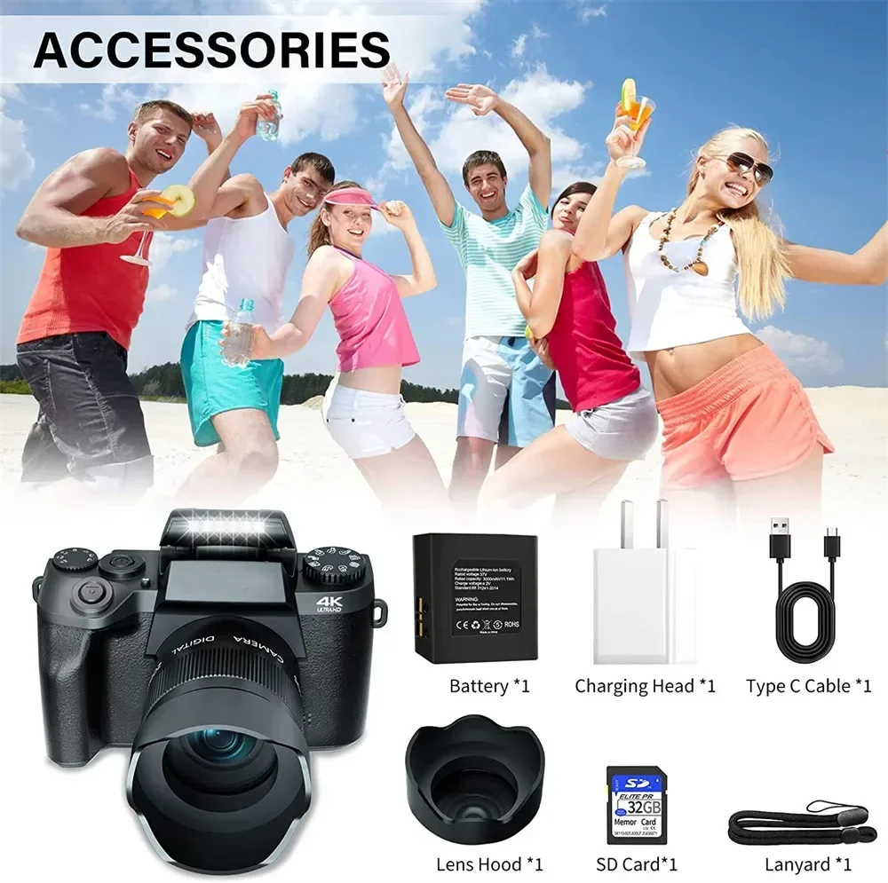 4K HD Digital Camera DSLR Camcorder 64MP Auto Focus Photography YouTube Streaming 16X Zoom Optical 4.0Touch Screen Video Camera