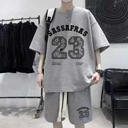 American Basketball Sports Casual Set Men's Fashion Brand Matching Set Waffle T-shirt Men's Short Sleeve Shorts Men's Clothes