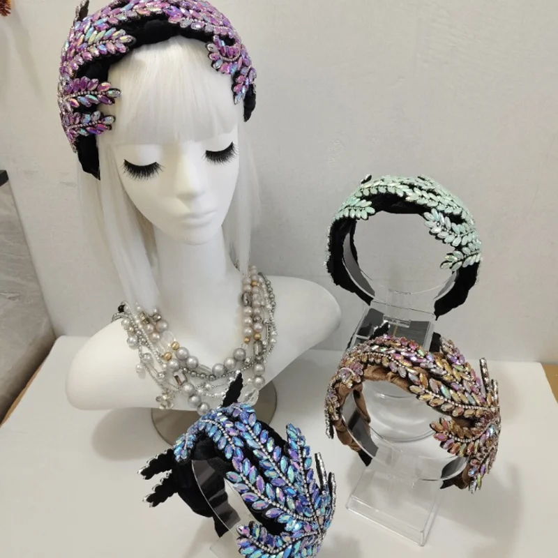 

Baroque Full Diamond Hair Hoop Flannelette Fried Wide Edge Headband Dance Performance Hairband Women Party Hair Accessories