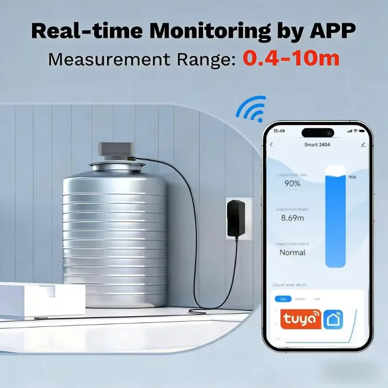 Ультразвуковой датчик уровня TLC2404 WiFi IoT IP67 для измерения уровня жидкости в резервуарах для воды, системах орошения и прудах на фермах, диапазон 0-10 м.