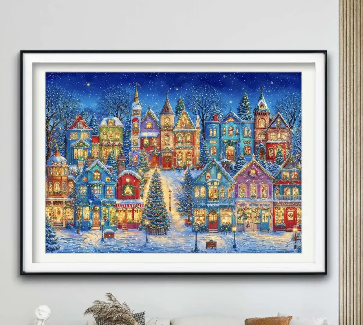 9CT 130X95CM Christmas Town Needlework,DIY Living Room Printed Cross Stitch,Set For Embroidery Kit Full Cotton Threads 73 Colors