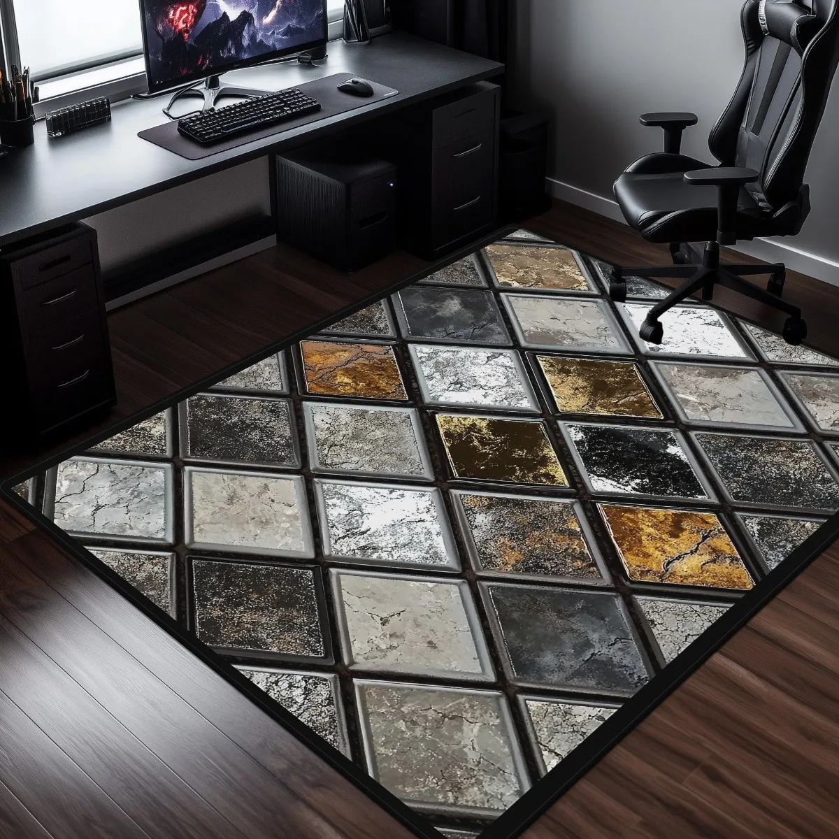 Distressed Concrete Subway Tile Mosaic Grid Area Rug Modern Industrial Flooring Carpet for Living Room Apartment Decor