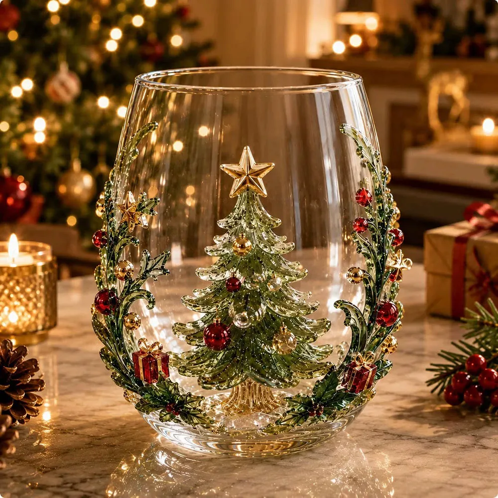 2026 Christmas Borosilicate Glass Painted Santa Claus Snowman Cup Wine Gift Holiday Decoration Party Indoor Kitchen Ornaments