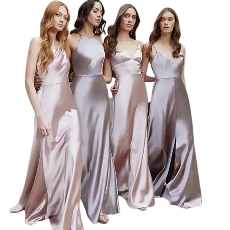 

Maid of Human Dresses for Weddings Silk Satin Thin Simple Bohemian Padding Party Gown Soft Evening Robe New Vestidos De Fiesta