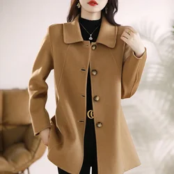 2025 Autumn winter Woolen Jacket Women's Fashion Solid Slim Temperament Wool Coat Single breasted Female Casual Outwear Tops