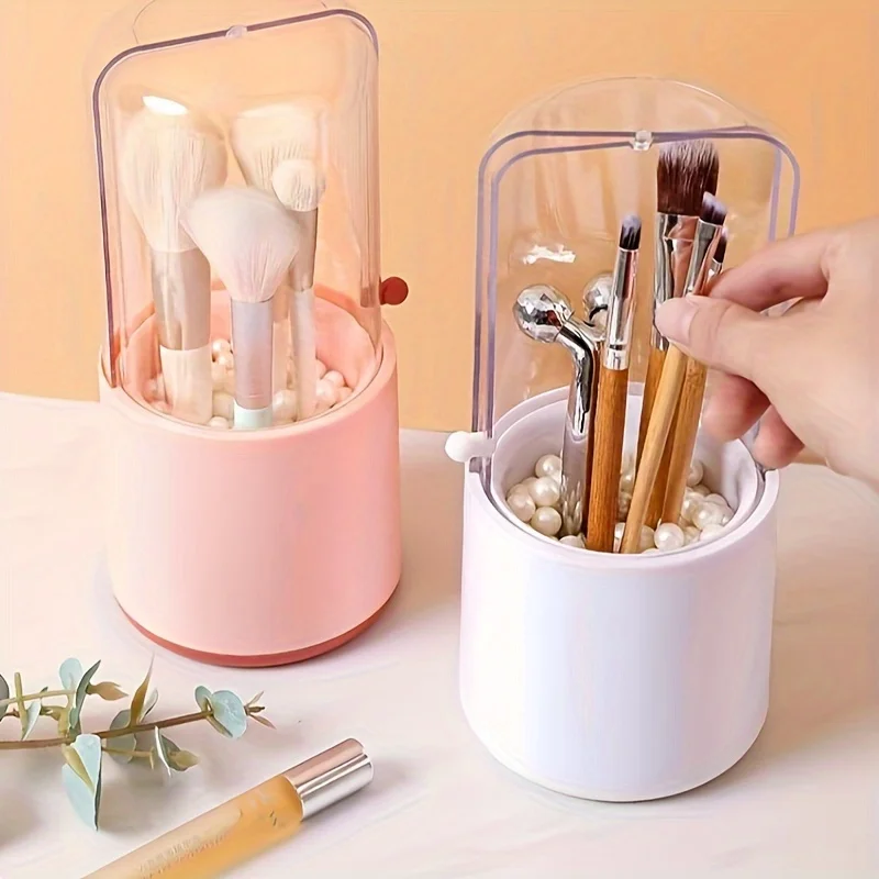 Makeup Brush Holder, Plastic Cosmetic  For Vanity, Eyeshadow Brush Organizer, Lipstick & Powder Brush Container, Dustproof With 