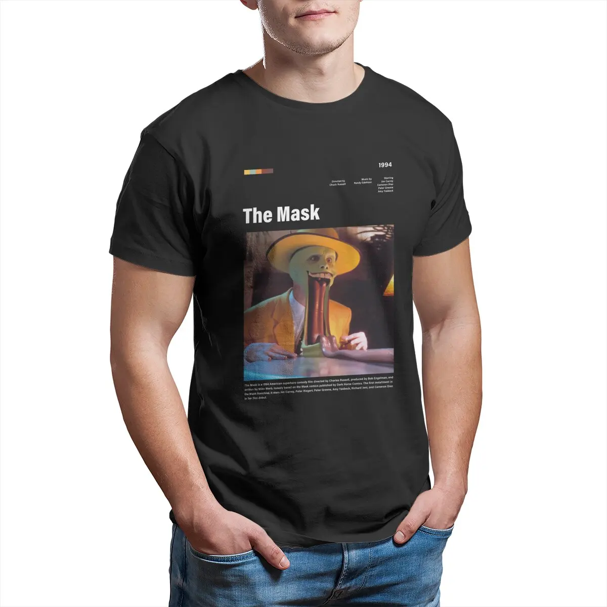 Men's The Mask movie poster  Jim Carrey 80s humor film funny T Shirts 100%  Cotton Tops Leisure Plus Size T-Shirts