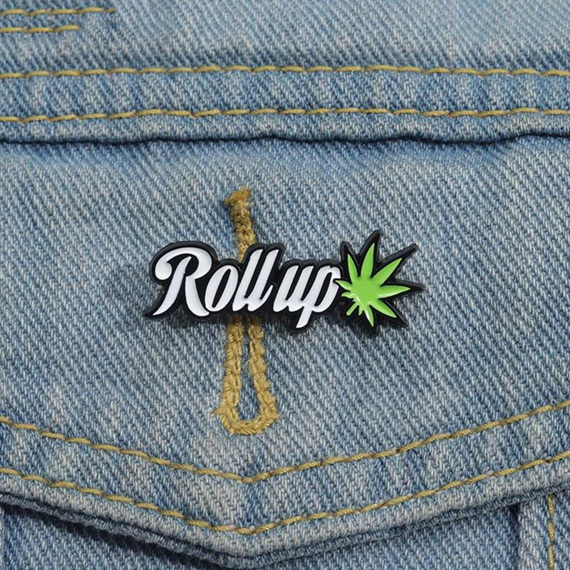 

Roll Up Maple Leaf Enamel Pins Custom Hip Hop Songs Brooches Lapel Badges Plant Jewelry Gift for Friends