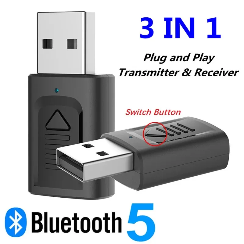 

Bluetooth 5.0 USB Transmitter Receiver Wireless Adapter Stereo Audio 3.5mm Aux Jack Adapters for TV Car Kit with Button Control