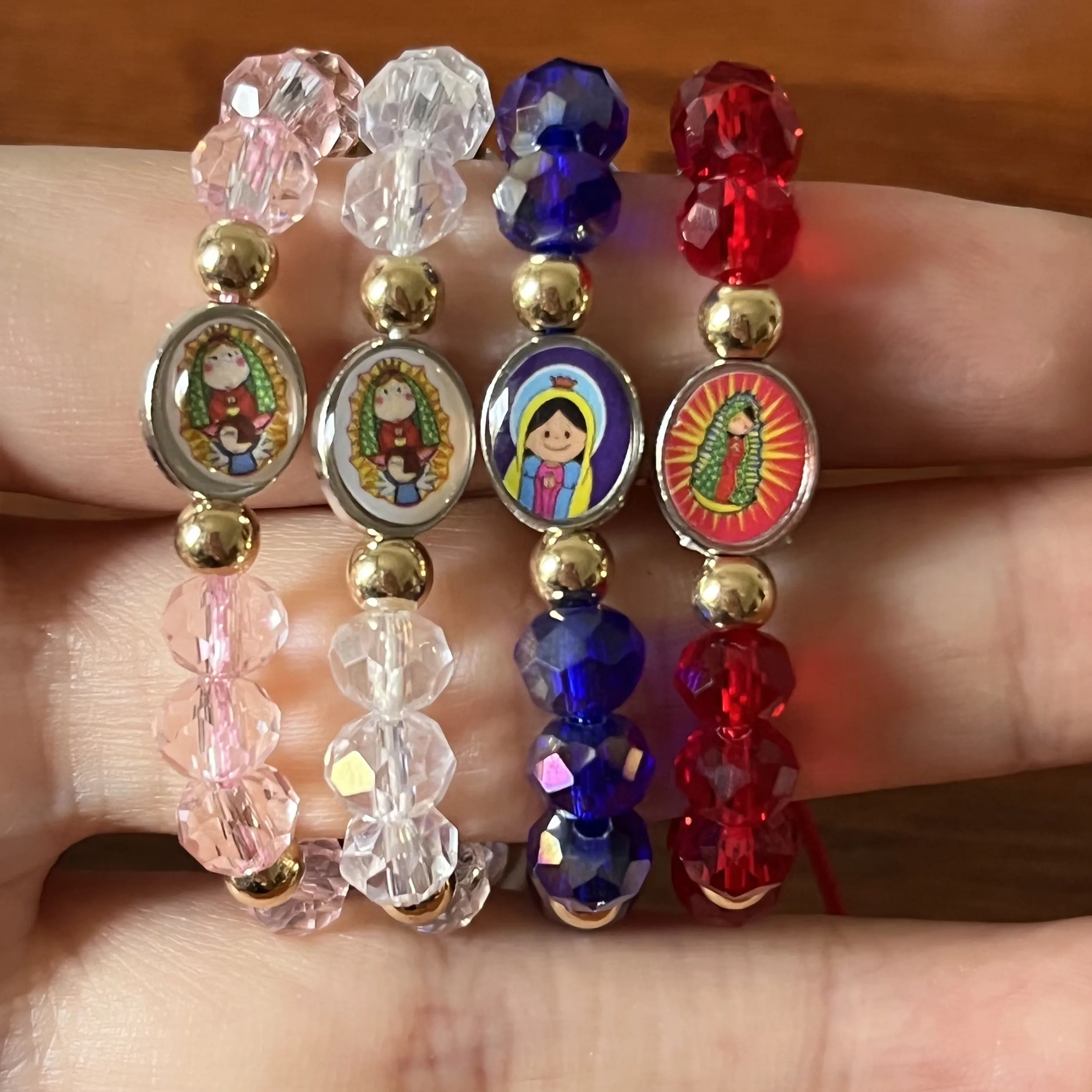 12 Piece Red Rope Rosary Baby  Virgin Guadalupe Bracelet Crystal Kid Size Cute Lucky Bracelet