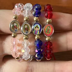 12 Piece Red Rope Rosary Baby Virgin Guadalupe Bracelet Crystal Kid Size Cute Lucky Bracelet