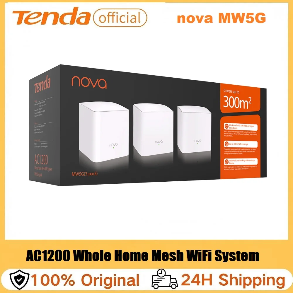 Tenda MW5G Nova Mesh WiFi System 2.4&5Ghz Dual-Band AC1200 Whole Home Gigabit Network Router Extender Covers up to 6000 sq.ft