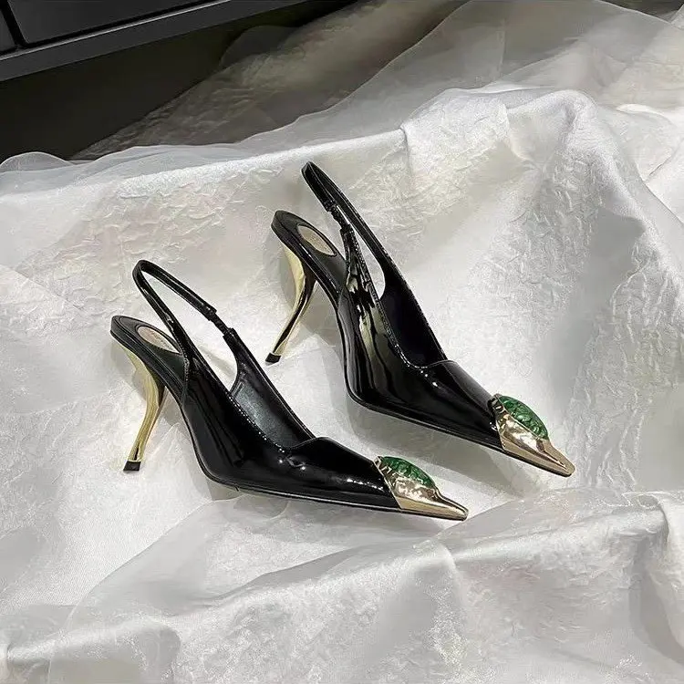 Star style Gemstone Metal Toe Patent Leather Women Pumps Fashion Stiletto High heels Spring Autumn Slingbacks Party Dress Shoes view 4