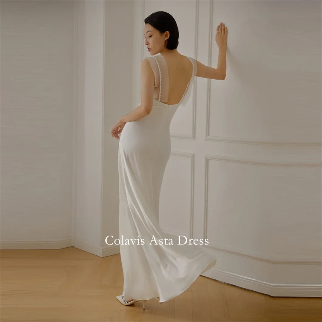 Colavis Asta Korea Square Neck White Satin Mermaid Fitted Wedding Dresses 웨딩드레스  Custom Made Photoshoot Bride Gowns Plus Size