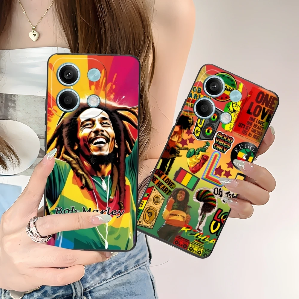 Reggae Bob Marley Mobile Cell Phone Case for Xiaomi POCO M6 M5 M4 M3 X6 X5 X4 X3 F6 F5 F4 F3 F2 C40 Pro GT 5G Black Cover Shell