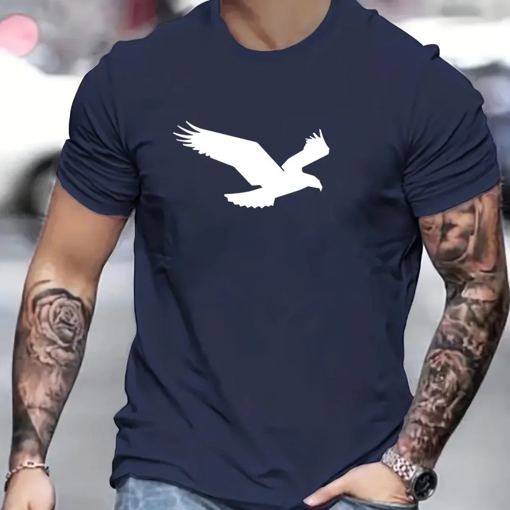 Fashion Men's T-Shirt Summer Short Sleeve O-Neck Eagle Pattern Printed Tee Shirt Tops Breathable Casual Streetwear Male Clothing