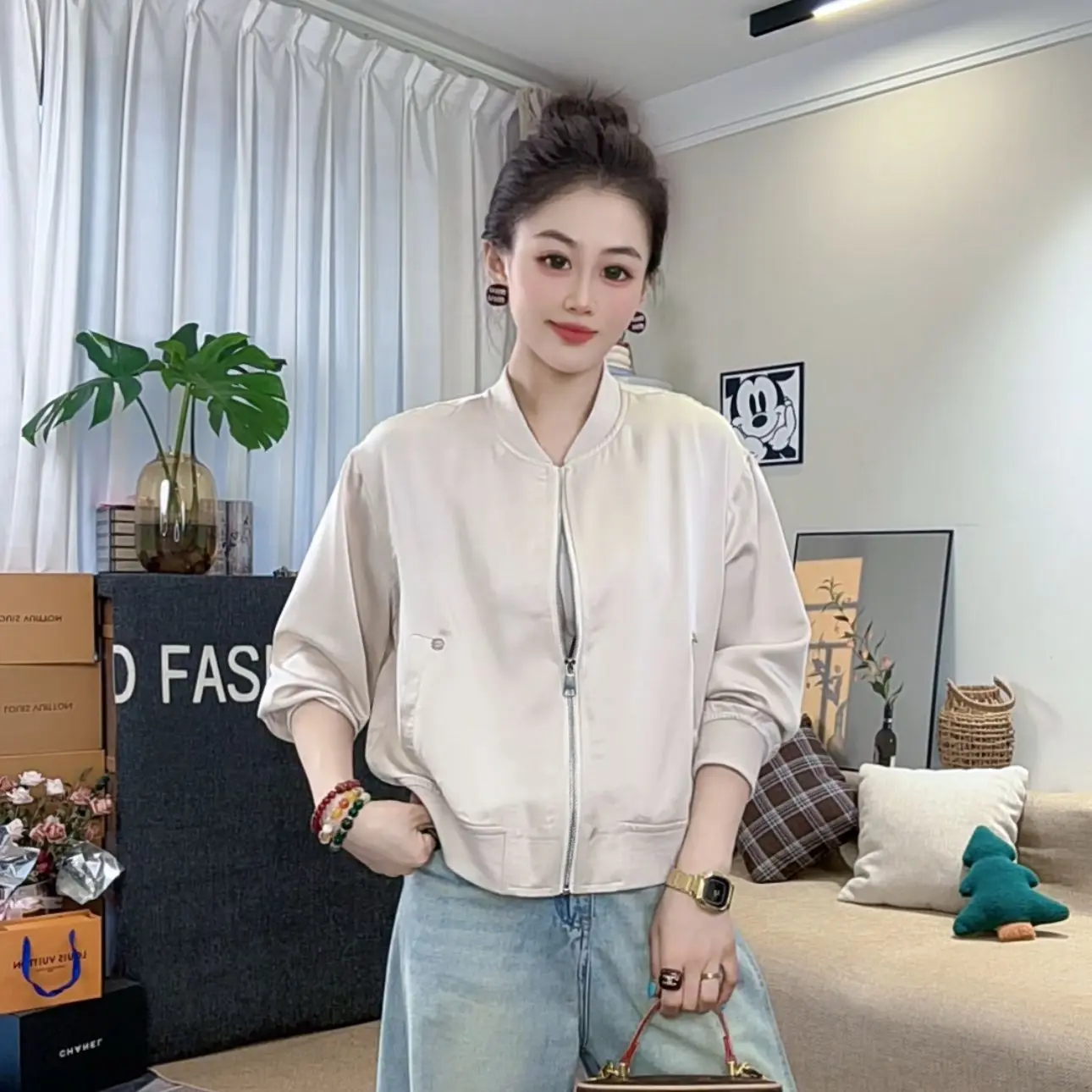 Baseball Uniform Jacket Women's 2026Spring Summer New Casual Coat Ladies Fashion Zipper Outwear Design Sense Wild Short Overwear