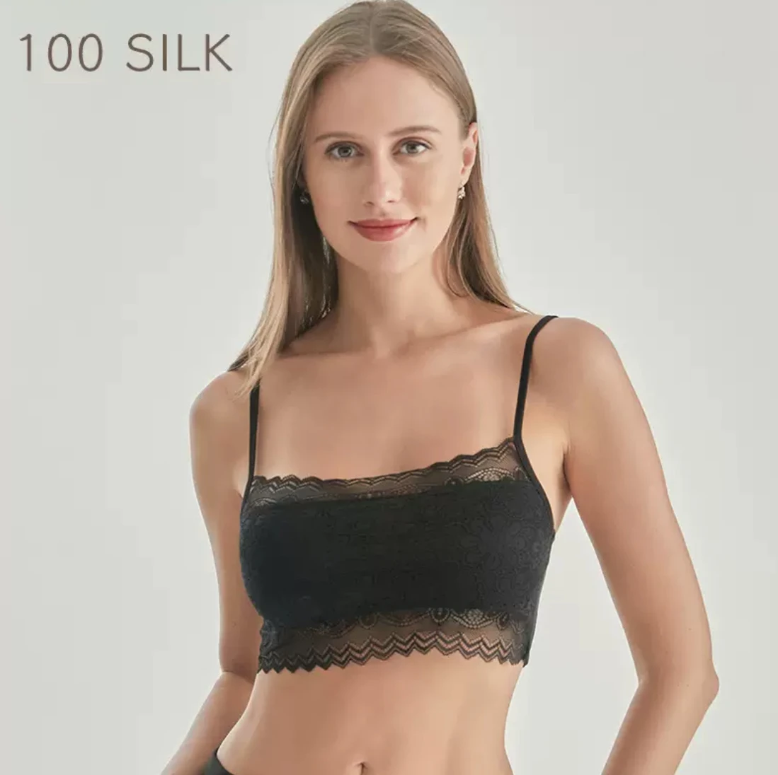 High-end new style wholesale 100% mulberry silk patchwork halter neck lingerie bra undergarment anti-revealing silk camisole