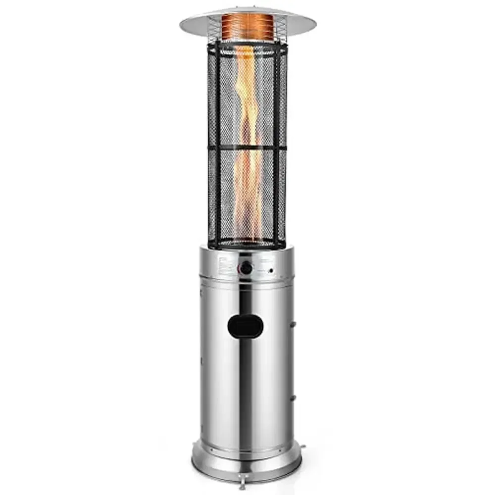 Propane Patio Heater 34,000 BTU ETL Approved Round Glass Tube Wheels Garden Outdoor Heaters Powerful Heat Easy Mobility & Safe