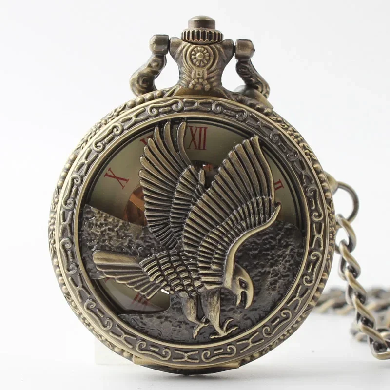 

Bronze Vintage Eagle Pocket Watch Personalised Steampunk Mechanical Chain Gift For Men Hand Wind Casual Pocket&Fob Watches