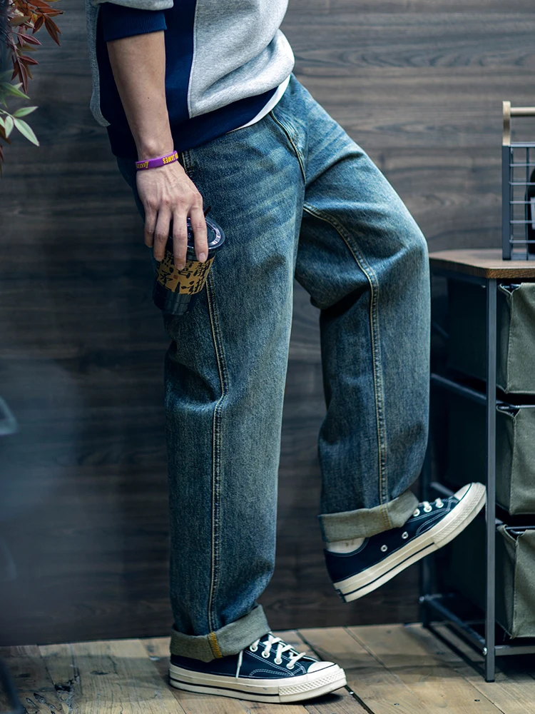 Loose Straight Leg Men's Jeans Casual Comfortable plus Size Cotton Denim mid Waist Zipper Fly Wear Resistant Autumn Fashion