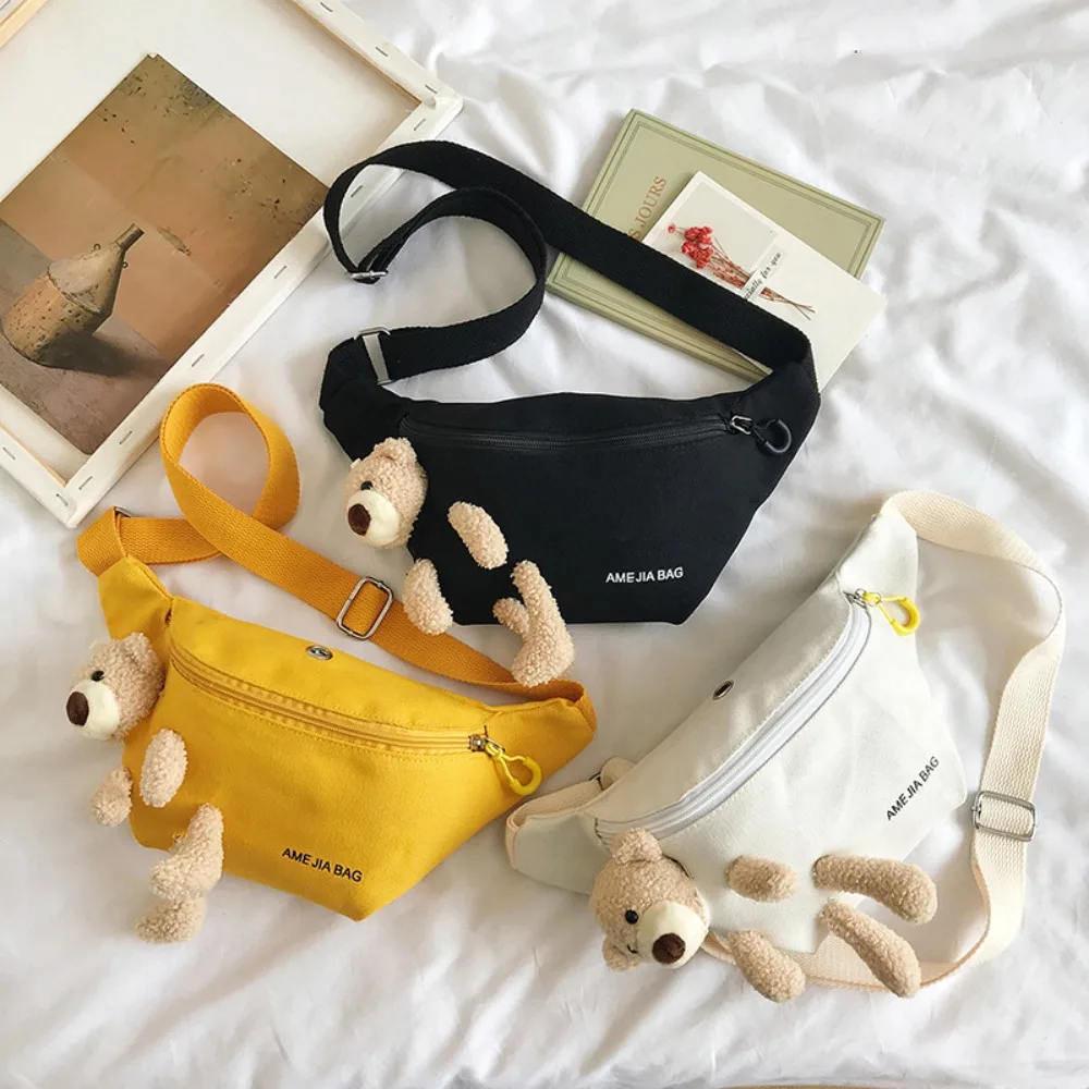 Ladies Cute Bear Canvas Waist Bag Luxury Design Fanny Pack Banana Hip Purse