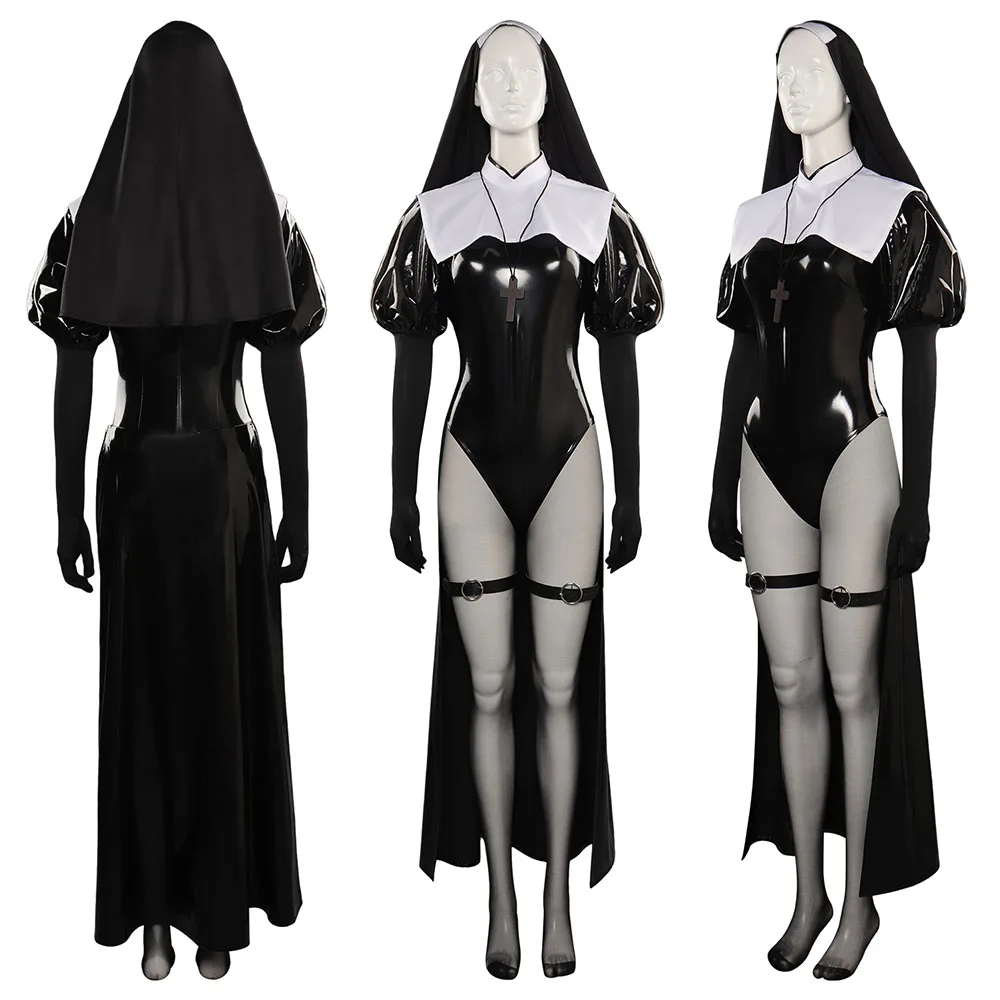 Nun Cosplay Costume Female Fantasia Sexy Jumpsuit Fantasia Roleplay Adult Women Fancy Dress Up Halloween Disguise Party Suit