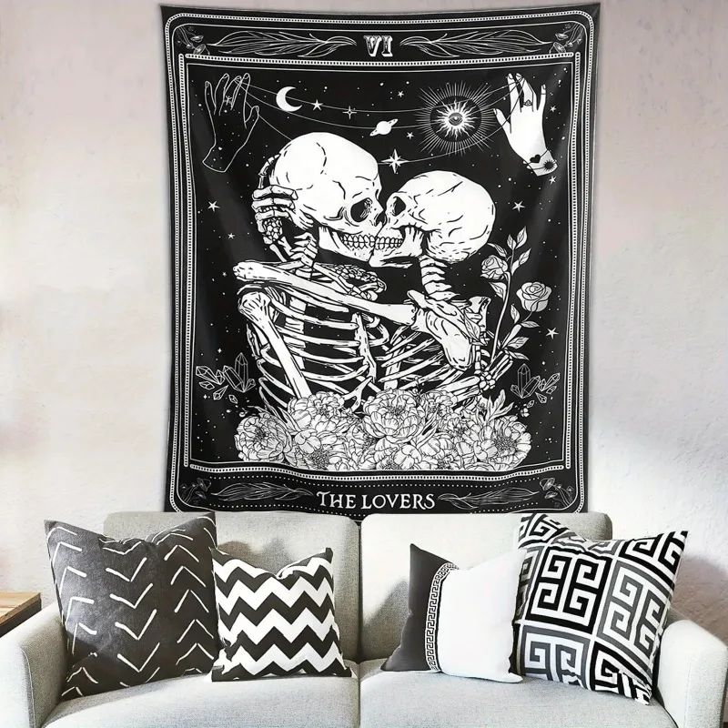Gótico  Calavera y Pareja 2D Plano, 1 Pieza - coración  Pared Atrevida para Fiestas, Dormitorios, Techo o Pared - Te