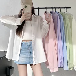 Sliky Button Down Shirt for Women Long Sleeve Oversize Boyfriend Shirt Blouse Summer Cover Up Teen-girl Outfit
