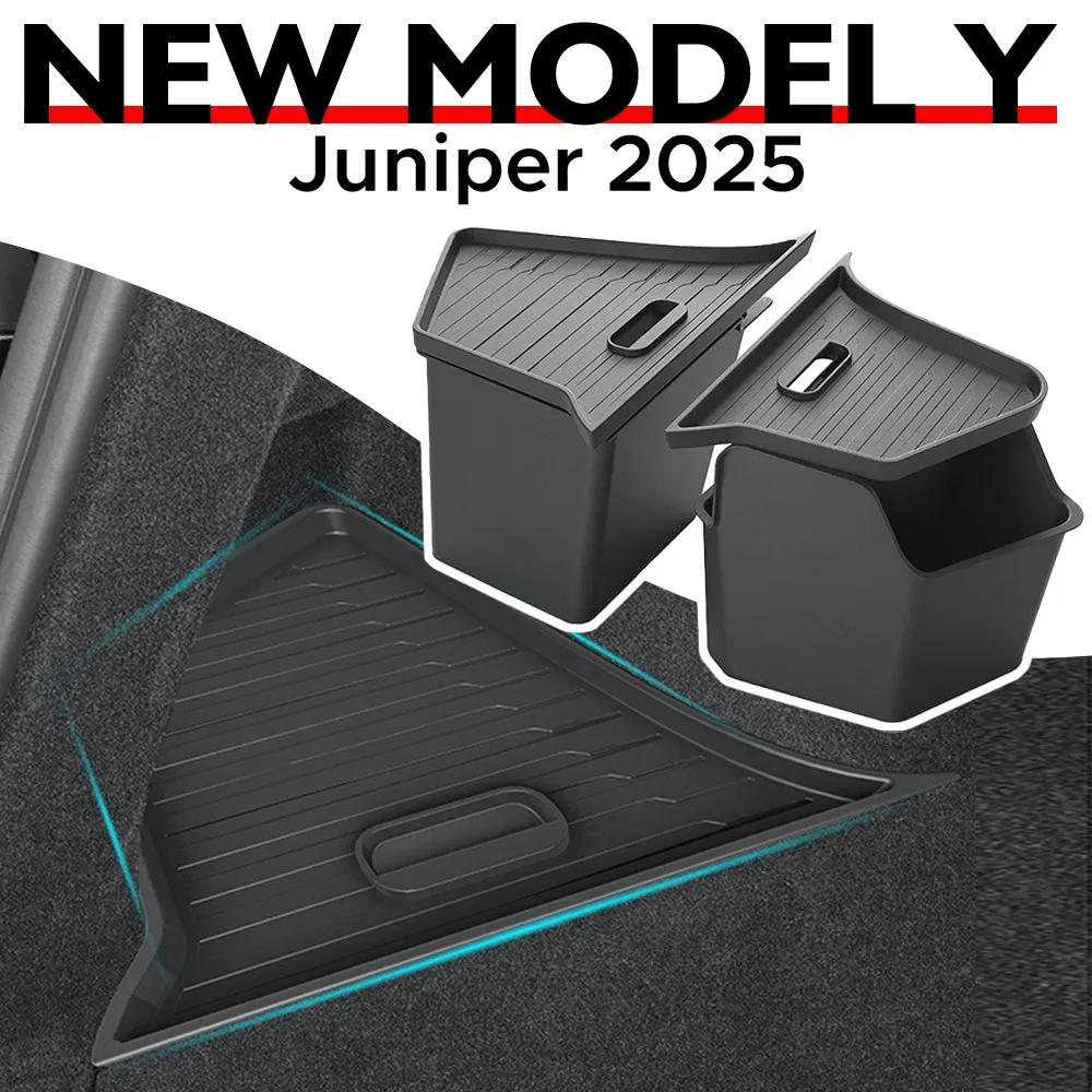 Trunk Organizer for Tesla New Model Y Juniper Launch Refresh 2025 Rear Trunk Storage Bins Side Box Organiser TPE Accessories