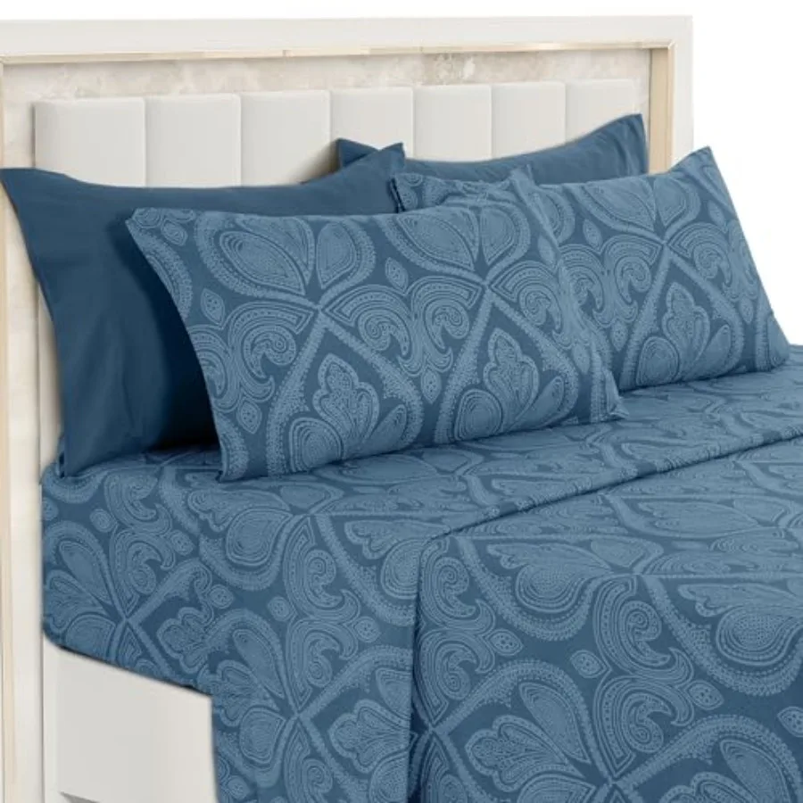 

Ultra Soft Wrinkle-Free Microfiber Paisley Cal Sheet Set, Cute Floral Pattern Boho Print 16" Deep Pocket Fitted Sheet, Flat She