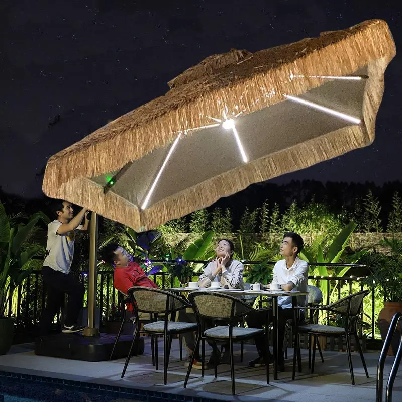 Outdoor Parasol Thatched Courtyard Garden Agritainment Homestay Simulation Straw Umbrella Straw Umbrella With Light Big Roman Um