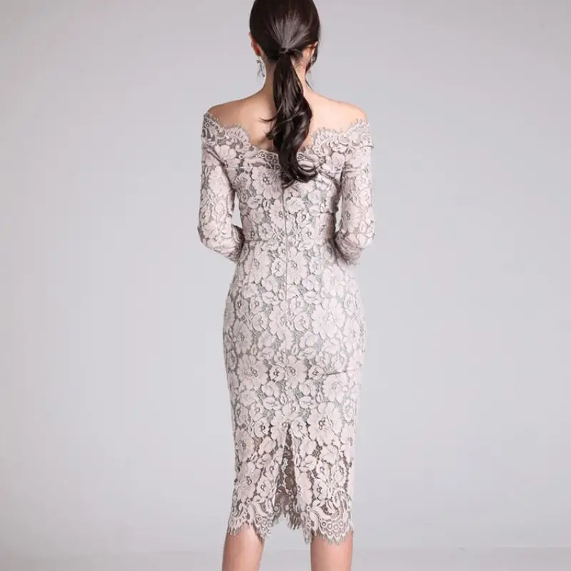 2024 New Summer Lace Pencil Bodycon Dress Women's Fashion Sexy Of-Shoulder Midi Party Elegant Dresses High Waist New Streetwear