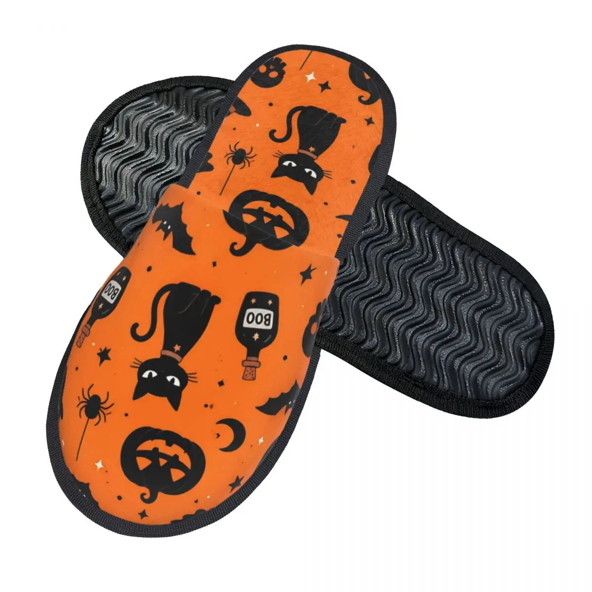 Halloween Ghost Pumpkin Spooky Trick Or Treat Witch House Cotton Slippers Bedroom Cozy Memory Foam Slippers Non-skid