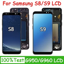 Tela de toque com moldura, Samsung S8, G950, G950F, SM-G950FD, S9, G960, SM-G960F, 100% testado, novo