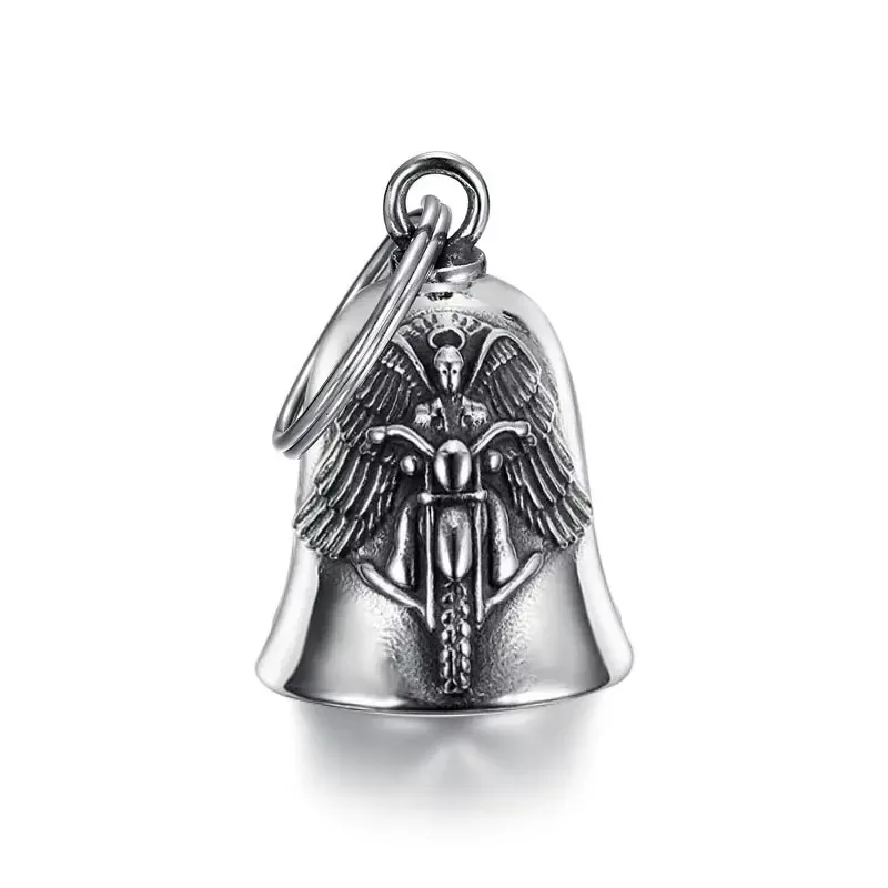 Colgante de Campana de Motocicleta con Alas de Ángel, Estilo Punk Rock, Campana de la Suerte para Hombres, Regalo para Motociclistas