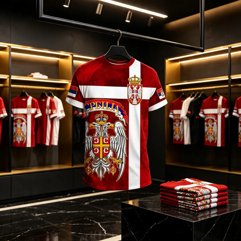 Serbia Eagle Coat of  Arms 3D Print T Shirt Men Red White Flag Cross Quick-dry Breathable Hot Sale Family Kids Tees