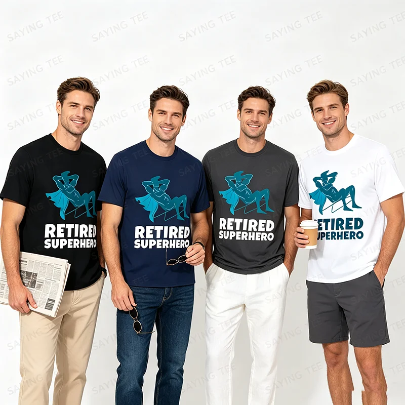 Lustiges T-Shirt für pensionierte Superhelden mit Legenden-Inschrift, Y2K-Stil, Persönliches Ruhestandsgeschenk für Opa, Modisches Herren-Oberteil – Detail 6