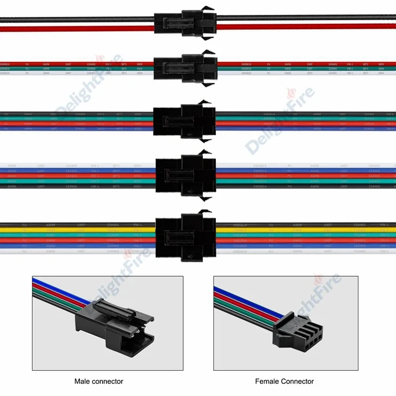 2/3/4/5/6pin 22/20AWG SM JST LED Connector Cable 2 Pin LED Strip Wire Connectors for RGB WS2812B Pixel Light Module Solar Panel