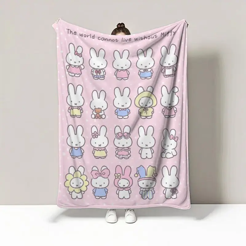 Nueva Manta de Franela de Anime Miffy con Diseño de Dibujos Animados y Lindos Puntos, Ideal para Siesta, Descanso, Aire Acondicionado, Estudiantes y Pausas para Almuerzo, Encantadora, Kawaii y Cómoda