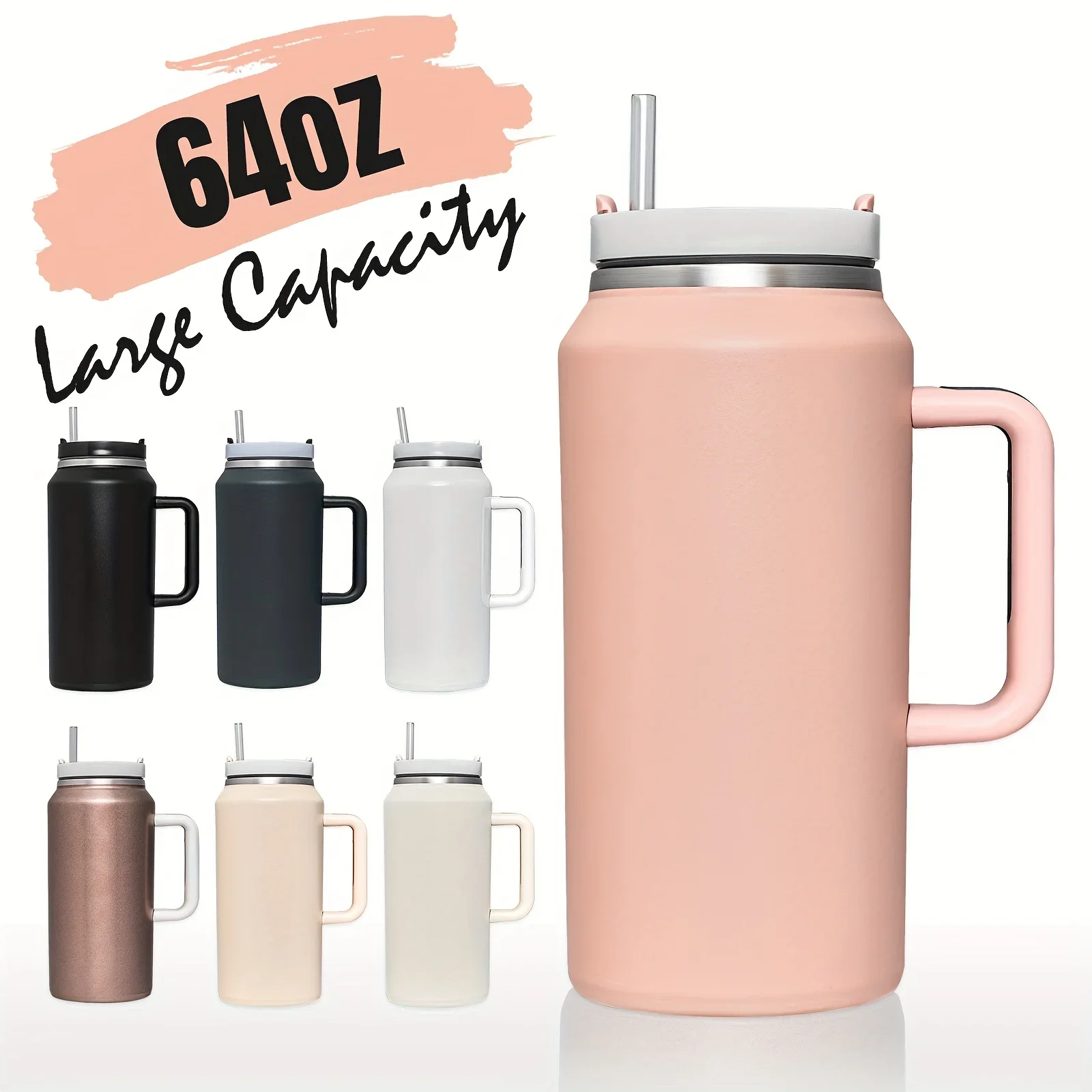 

1pc, 64oz Stainless Steel Vacuum Insulated Tumbler With Lid And Straw, For Water, Iced Tea Or Coffee, Smoothie And More,
