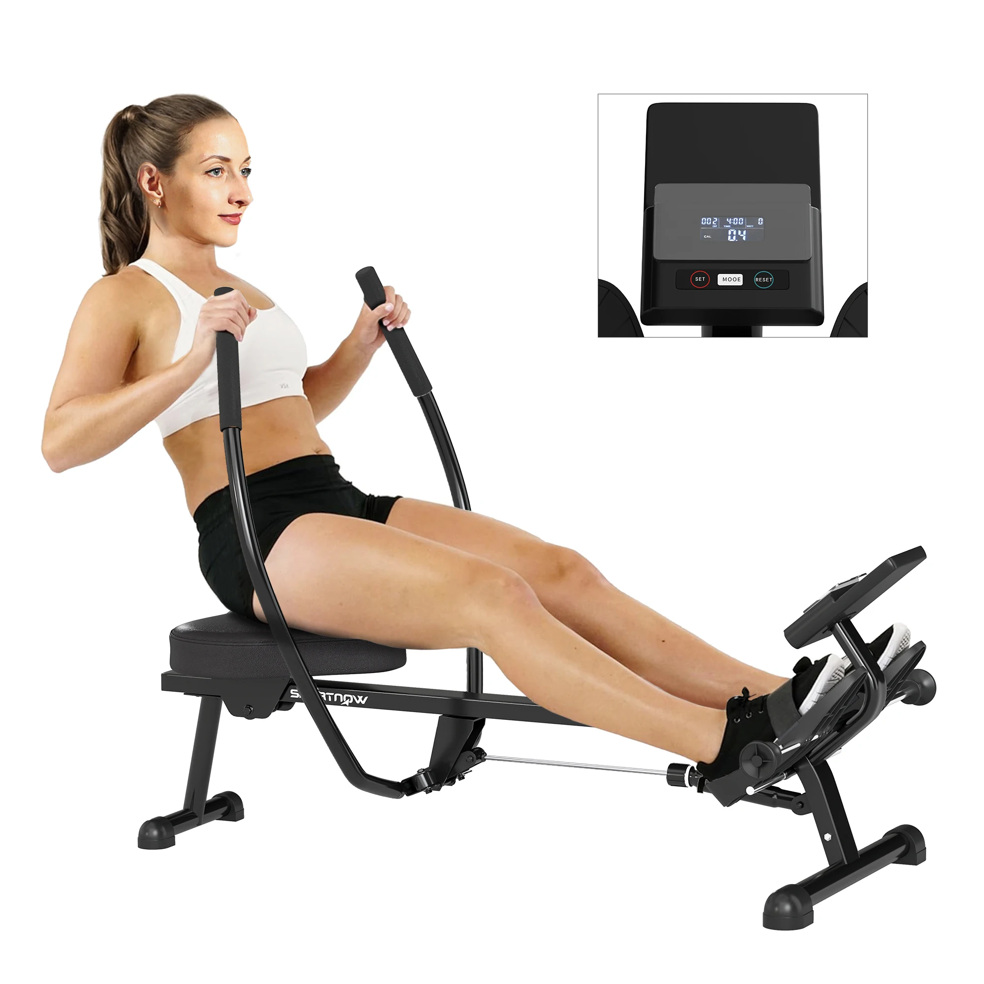 Sportnow Roeimachine voor Thuis, 12 Niveaus van Hydraulische Weerstand, Roeimachine met LCD-Scherm, voor Fitnesstraining, in Thuisgym, Belasting 130 Kg, Zwart