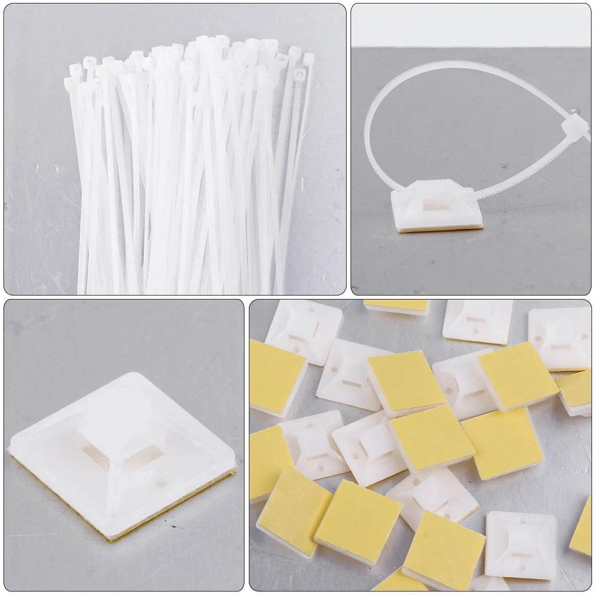Zip Tie Adhesive Mounts Self Adhesive Cable Tie Holders White Wire Organizer for Home Office Car Cable Management